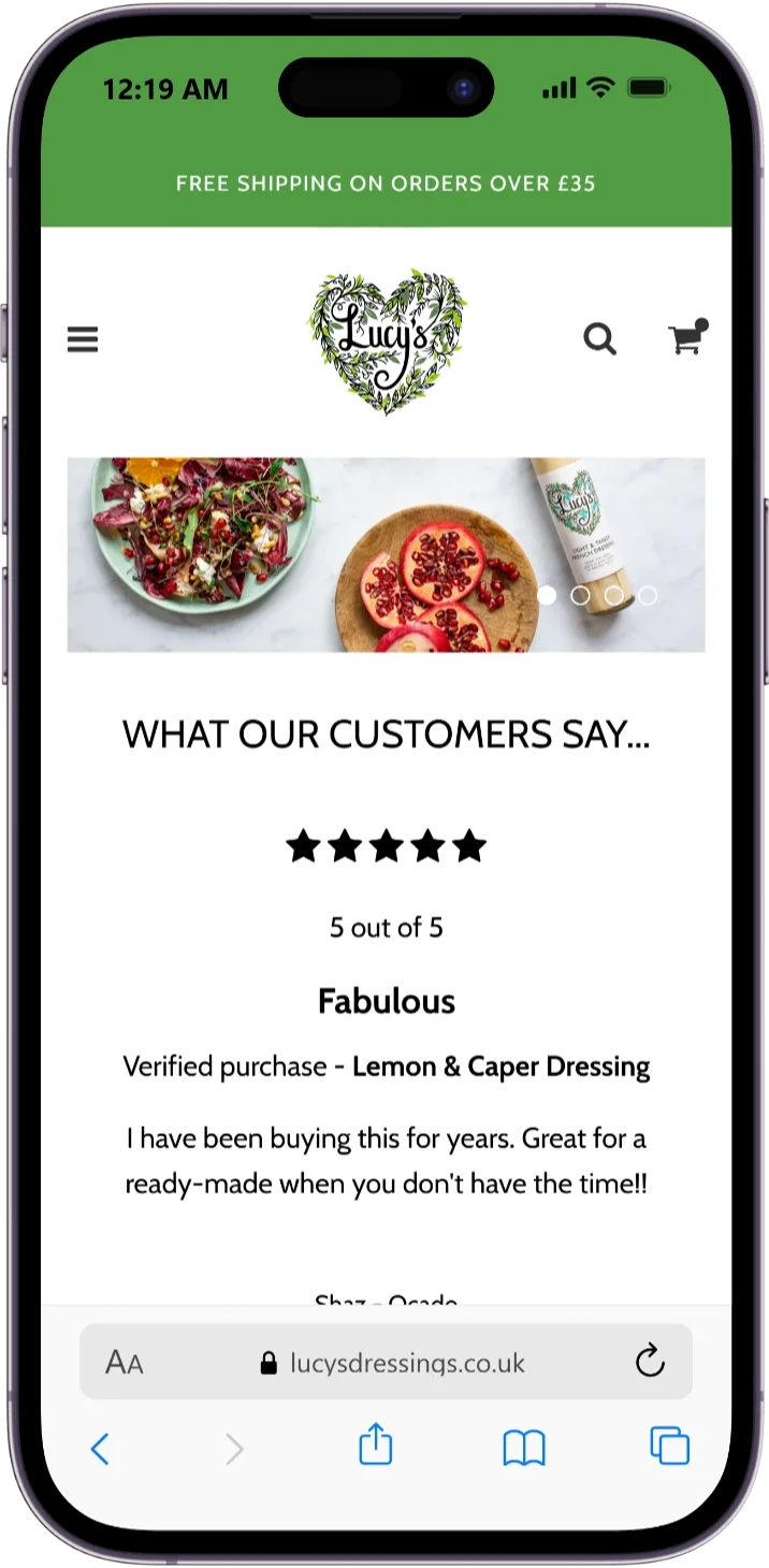 Lucy's Dressings mobile view
